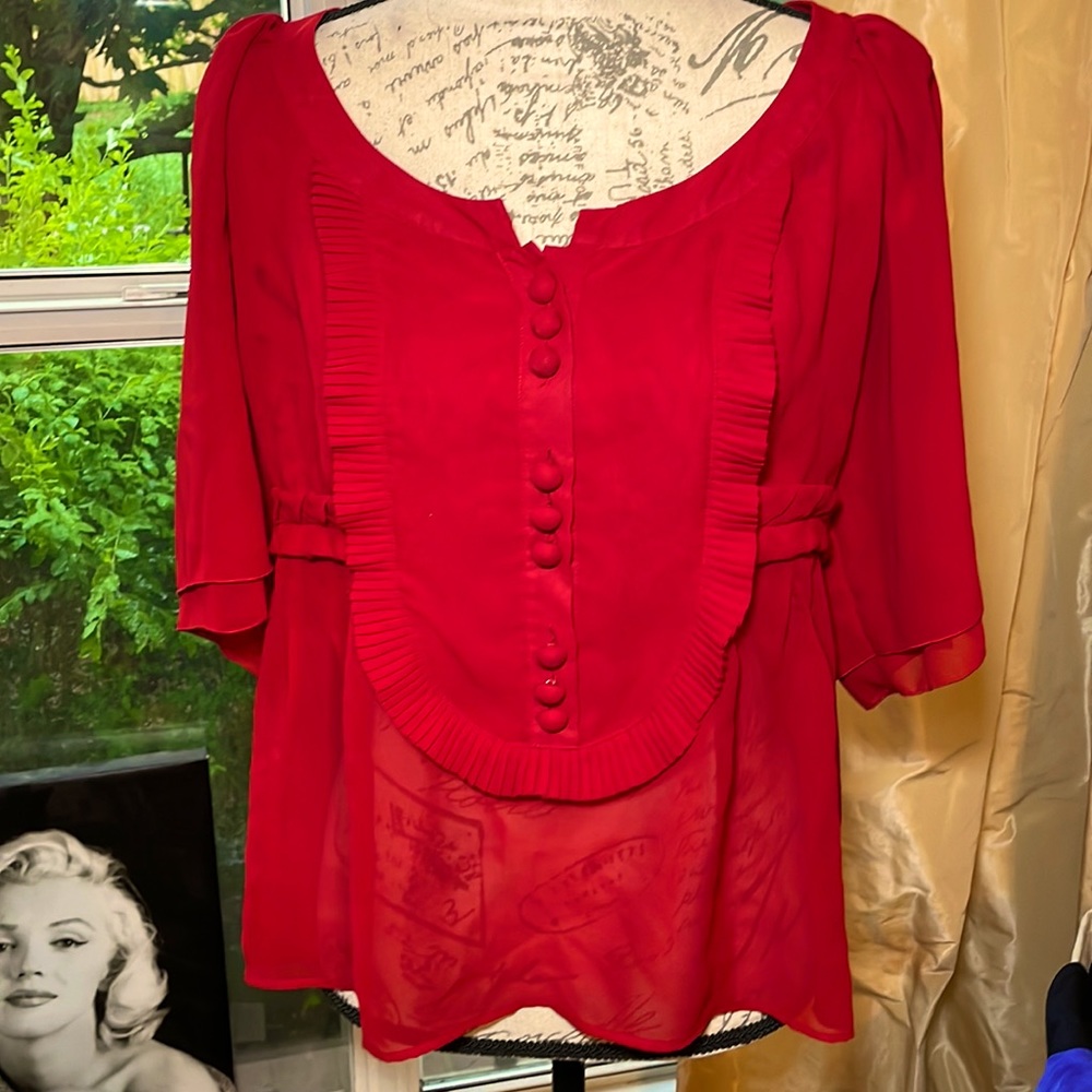 Red blouse.  BCBG.